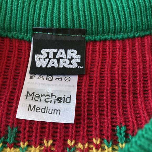 Star Wars Men's Baby Yoda Christmas Sweater Size M NWOT Heavy Red Green Frogs - Picture 4 of 7